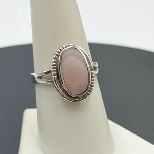 Sterling Silver 925 Vintage Bezel‎ Set Oval Pink Gemstone Ring Sz 8.25
